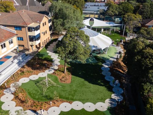 Celebrating the opening and blessing of new primary rotunda, playground and Rosary Garden